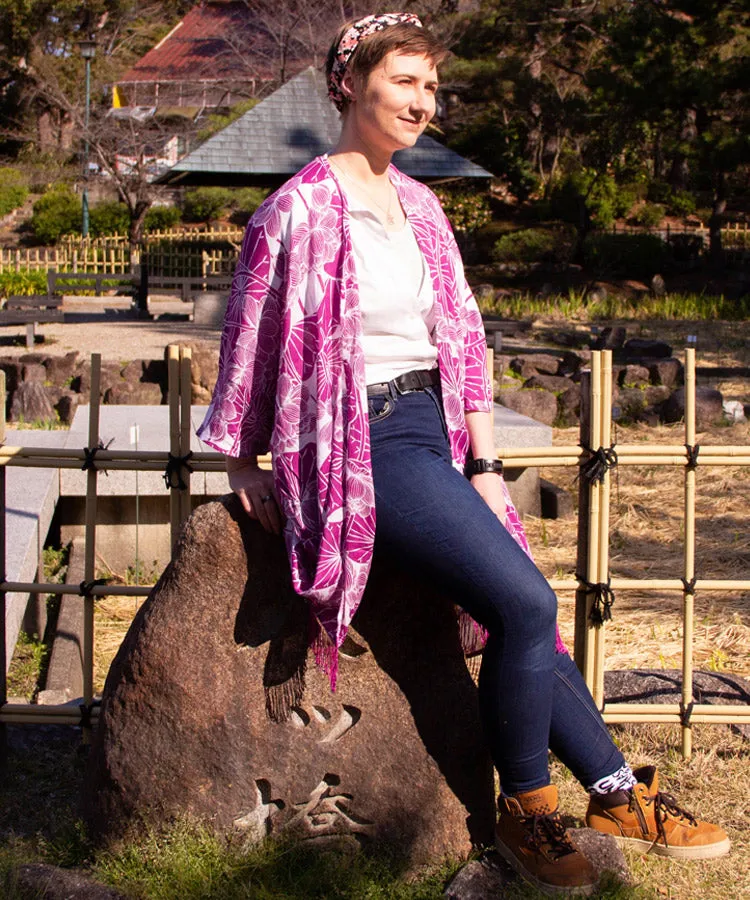 Purple Lotus Fringe Boho Kimono Cardigan