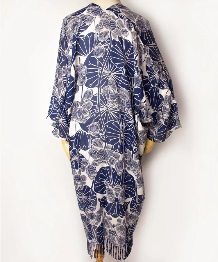 Purple Lotus Fringe Boho Kimono Cardigan