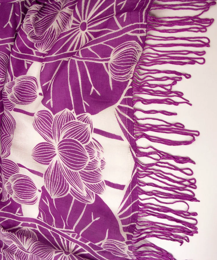 Purple Lotus Fringe Boho Kimono Cardigan