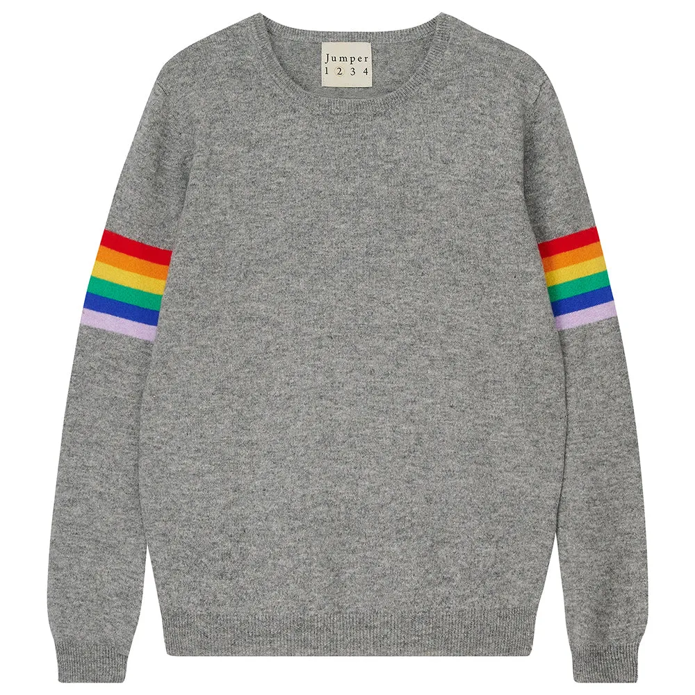 Rainbow Arms Cashmere Crew in Mid Grey