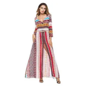 Rainbow Patchwork Bohemian Maxi Dress