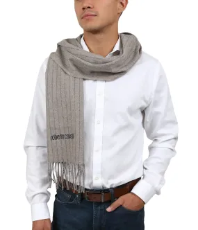 Roberto Cavalli ESZ066 00508 Taupe Pure Wool Brushed Pinstripe Mens Scarf