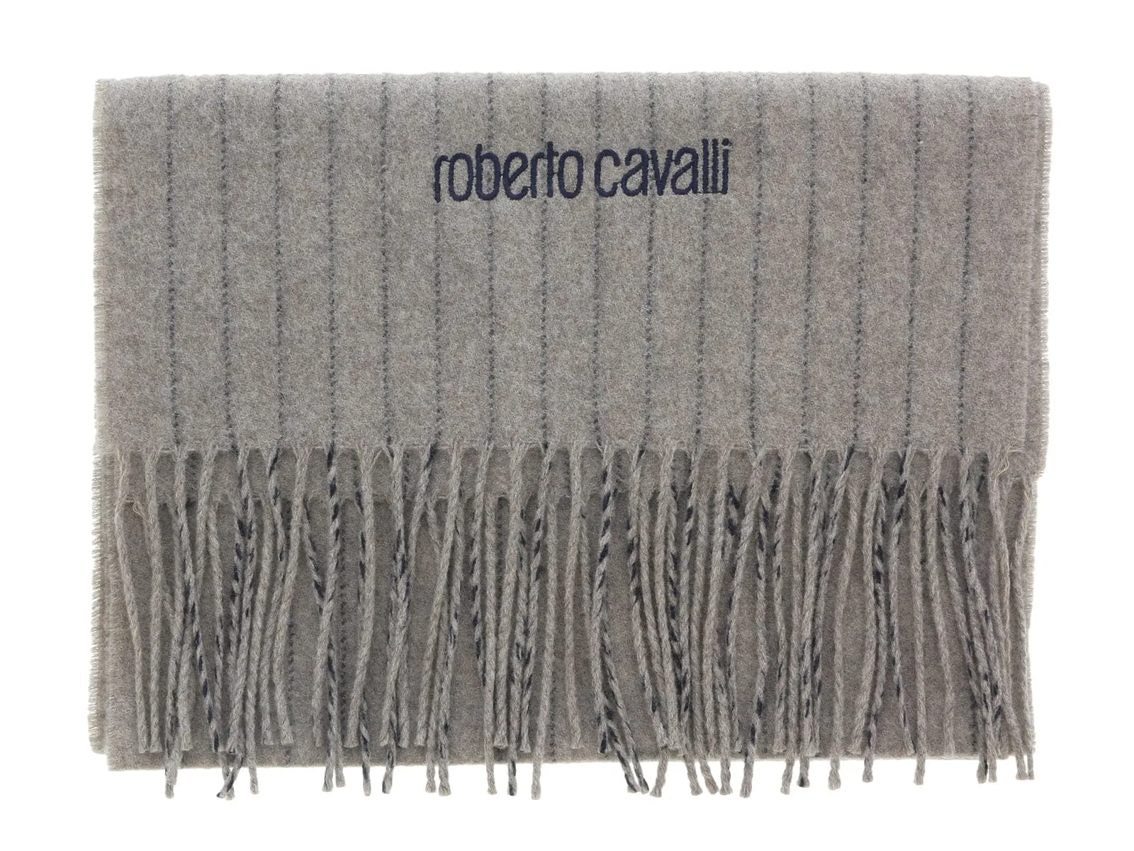 Roberto Cavalli ESZ066 00508 Taupe Pure Wool Brushed Pinstripe Mens Scarf