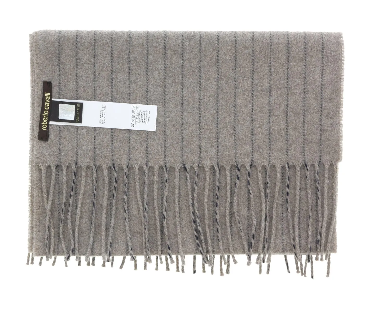 Roberto Cavalli ESZ066 00508 Taupe Pure Wool Brushed Pinstripe Mens Scarf