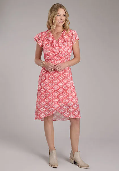 Roper Women's Ikat Aztec Wrap Dress in Pink