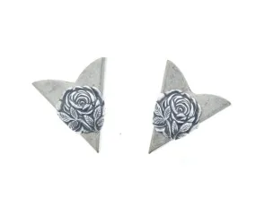 Rose Flower Collar Tip, antique silver, Made in USA, 1 pair     (2622CT)