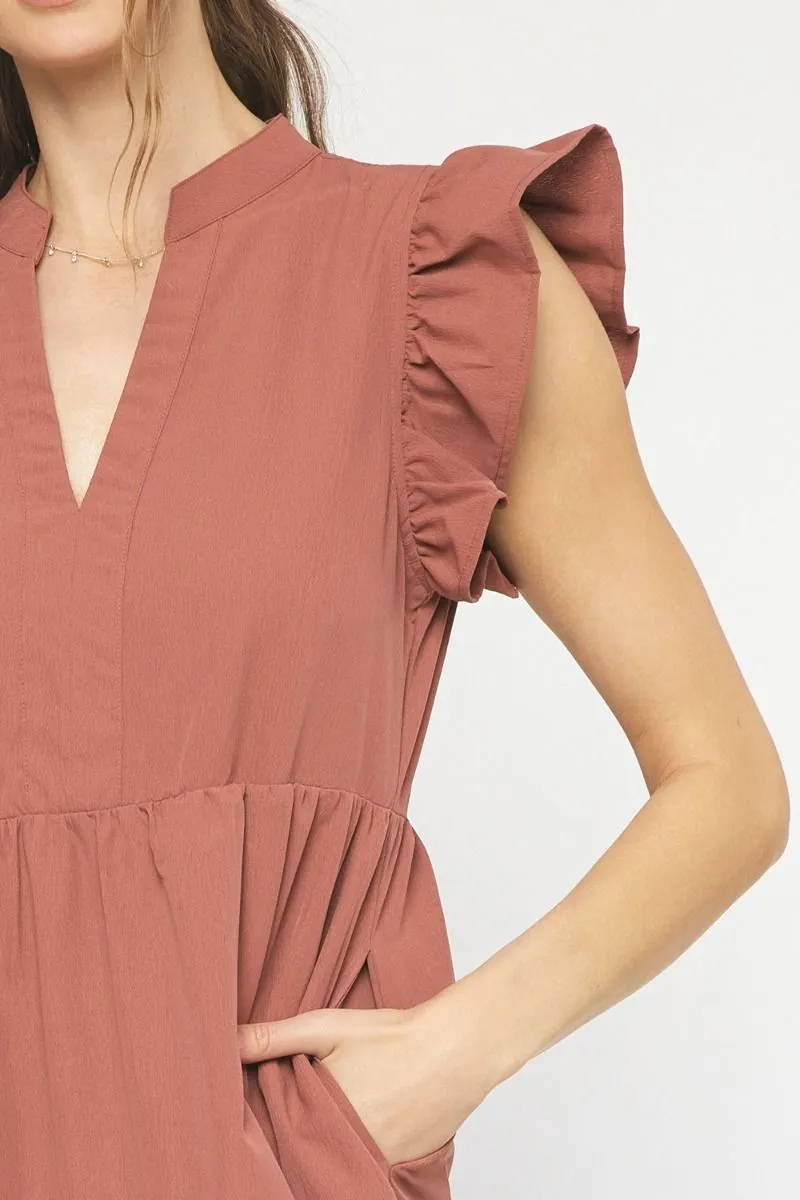 Ruffled Pocket Tiered Midi Dress, Cinnamon
