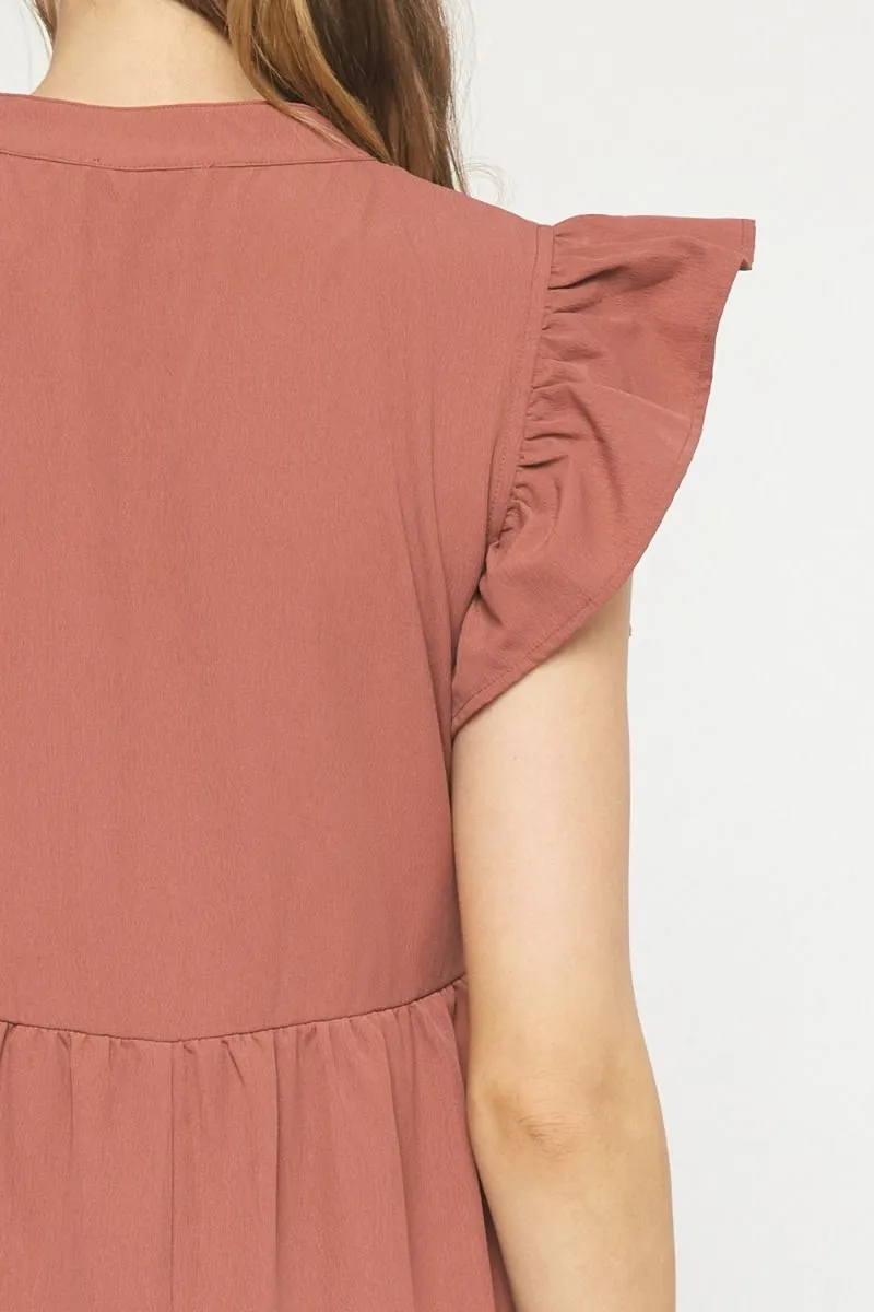 Ruffled Pocket Tiered Midi Dress, Cinnamon