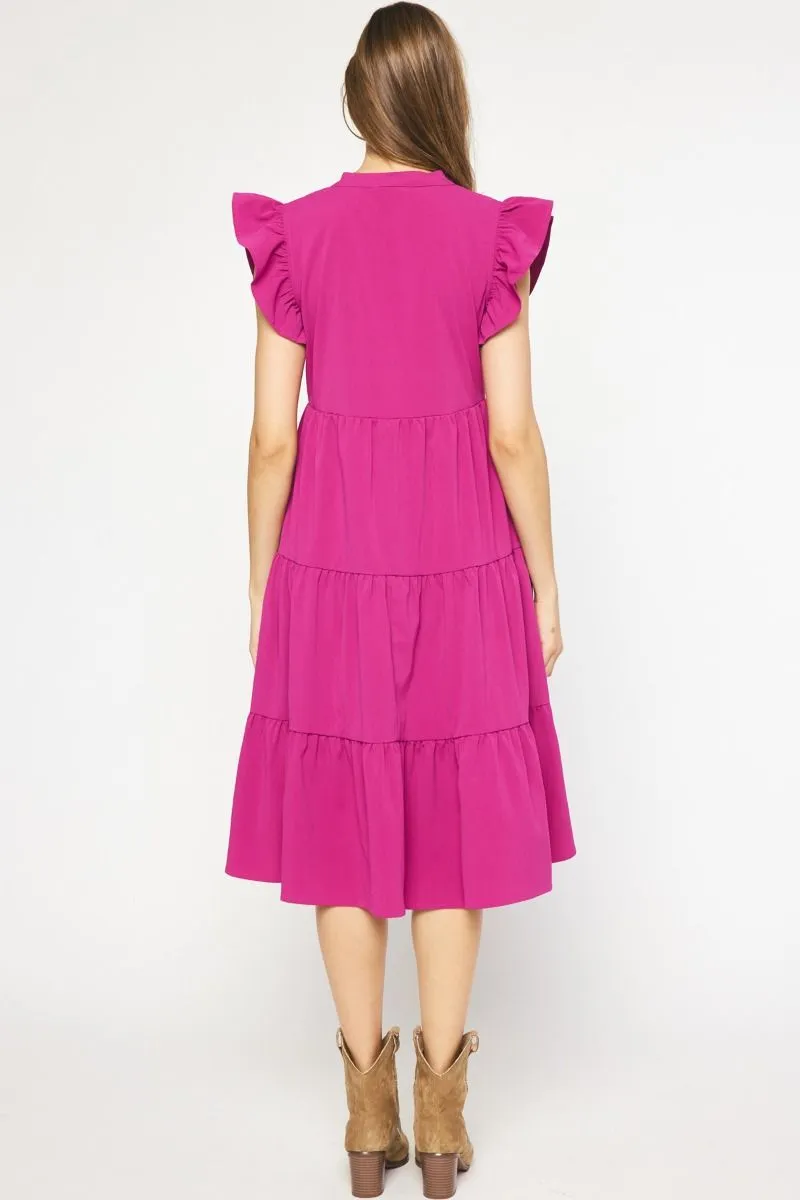 Ruffled Pocket Tiered Midi Dress, Violet