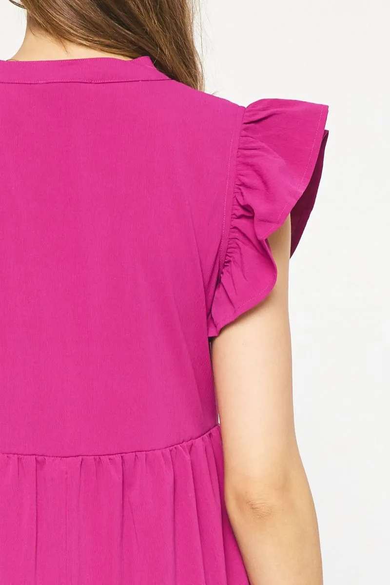Ruffled Pocket Tiered Midi Dress, Violet