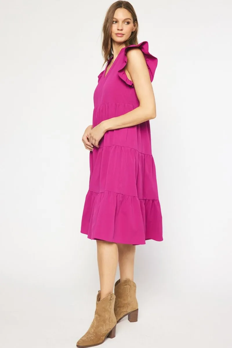 Ruffled Pocket Tiered Midi Dress, Violet
