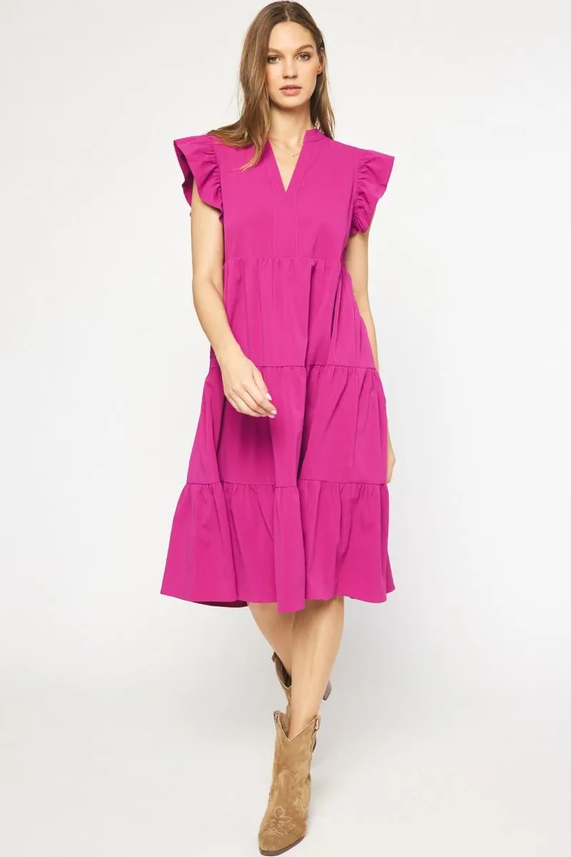 Ruffled Pocket Tiered Midi Dress, Violet