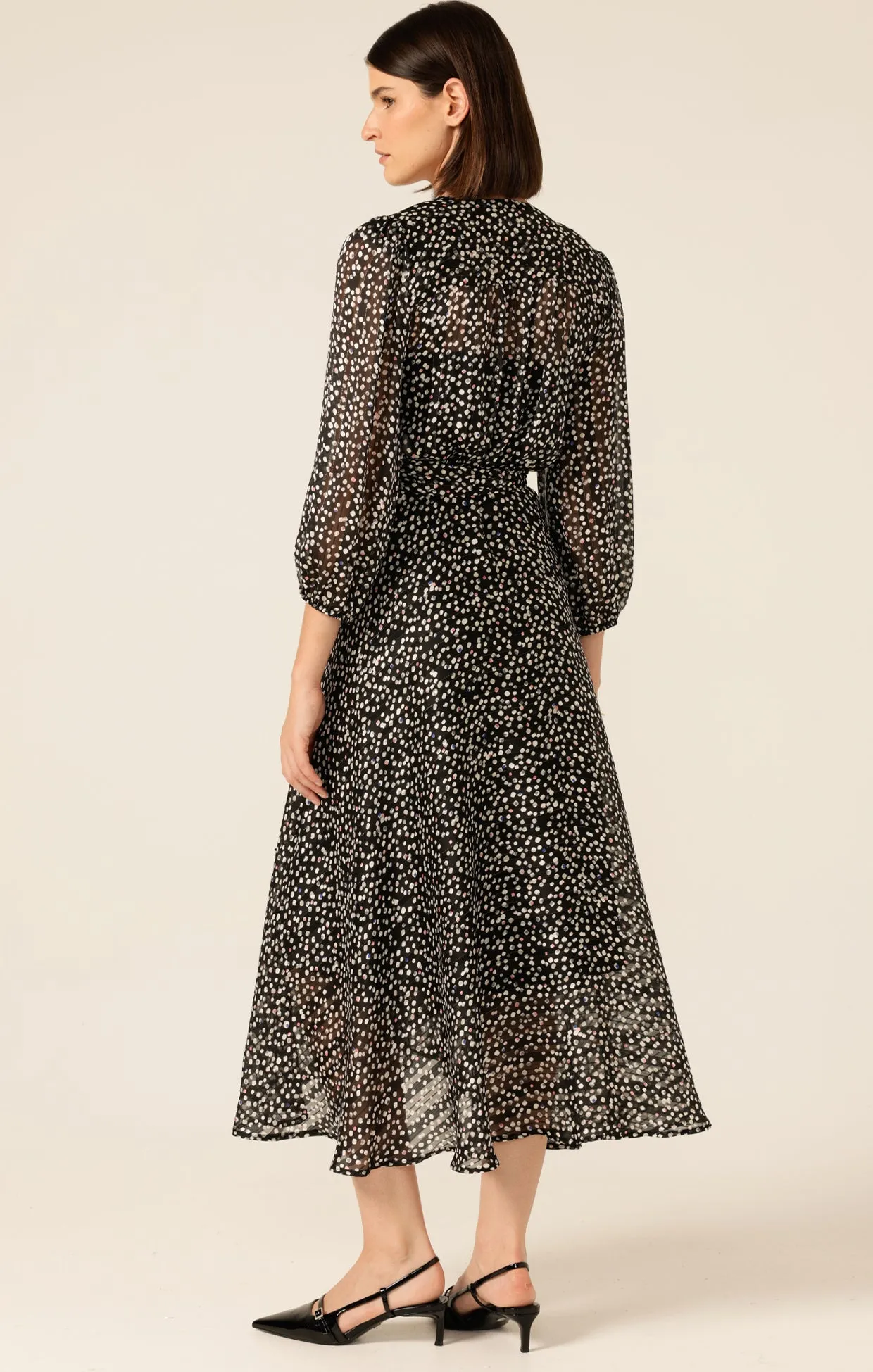 Sacha Drake Moonlit Maze Wrap Dress in Black White Spot