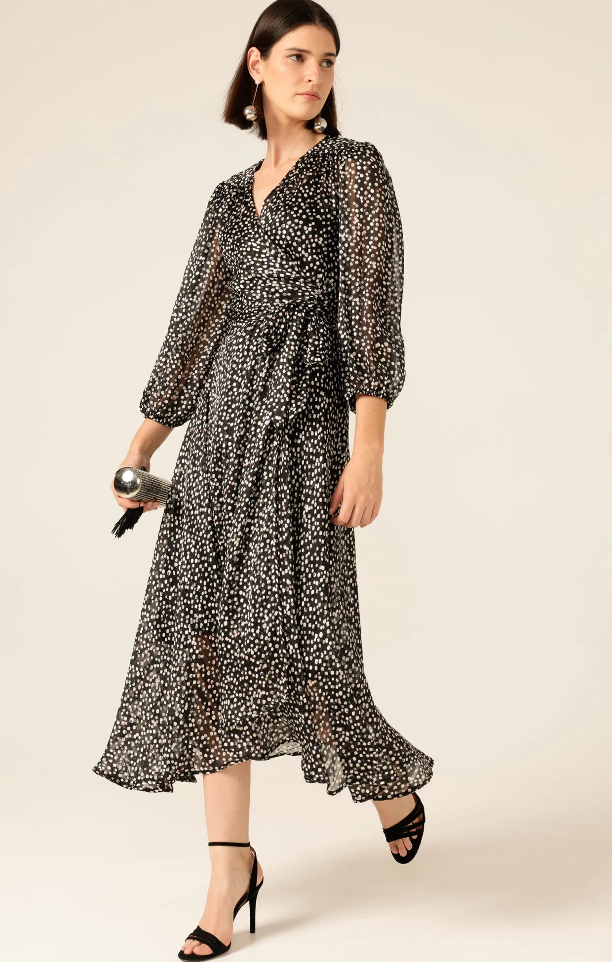 Sacha Drake Moonlit Maze Wrap Dress in Black White Spot