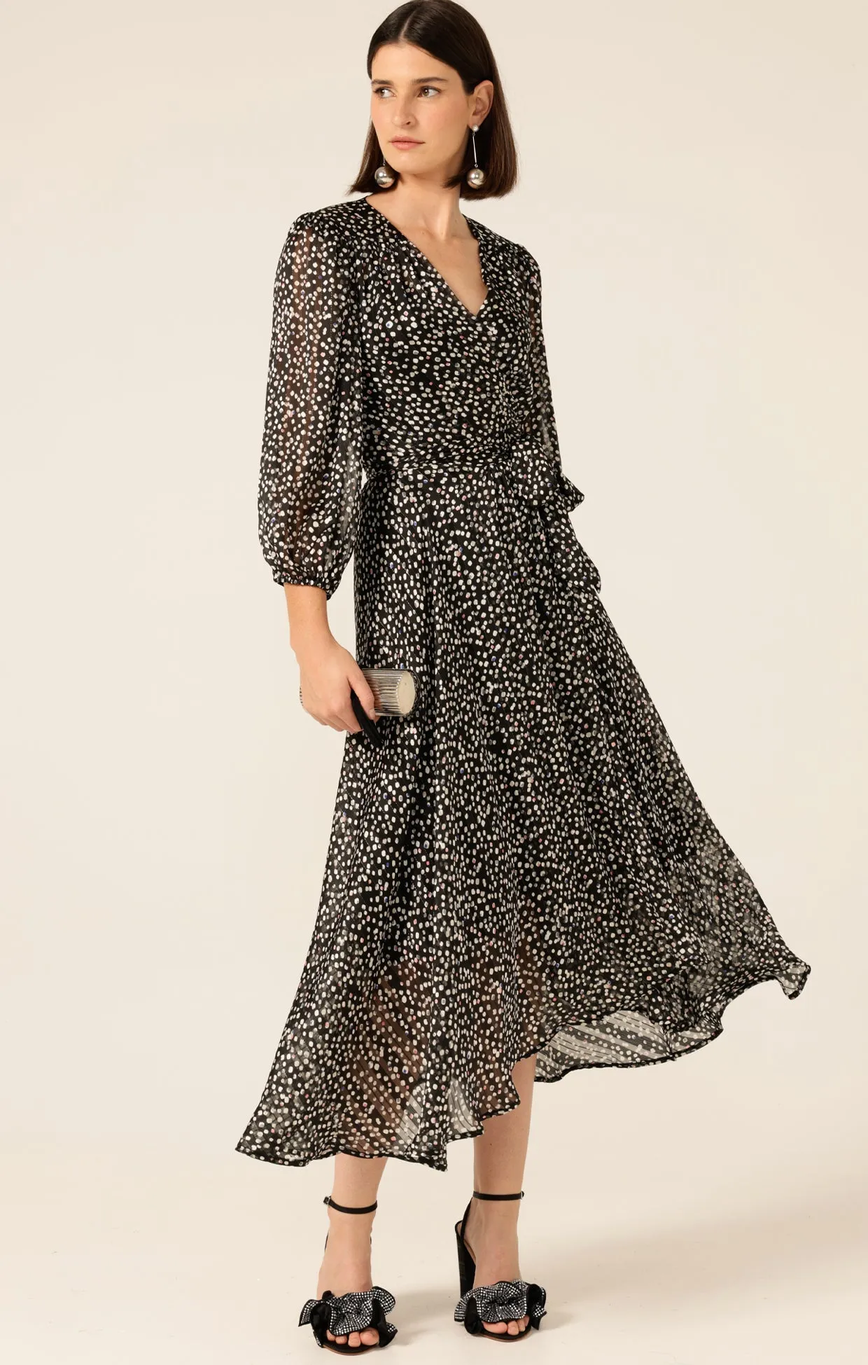 Sacha Drake Moonlit Maze Wrap Dress in Black White Spot