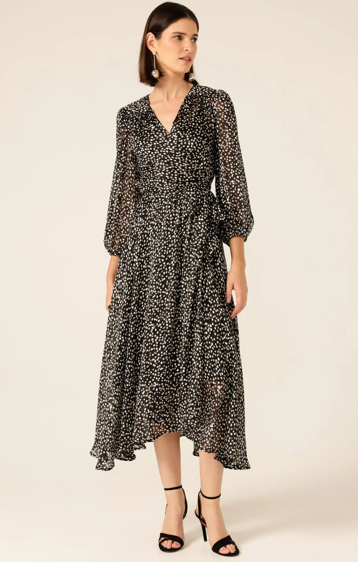 Sacha Drake Moonlit Maze Wrap Dress in Black White Spot