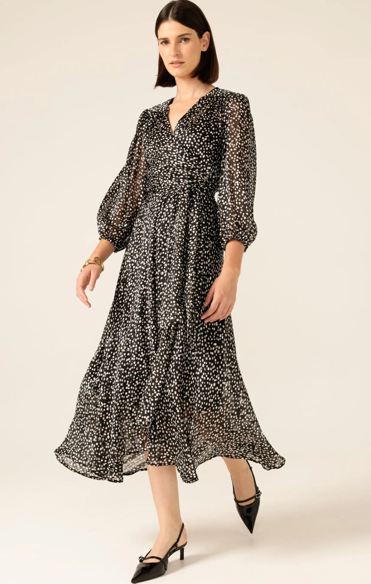 Sacha Drake Moonlit Maze Wrap Dress in Black White Spot