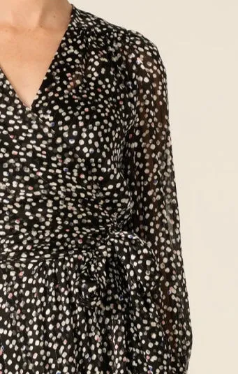 Sacha Drake Moonlit Maze Wrap Dress in Black White Spot