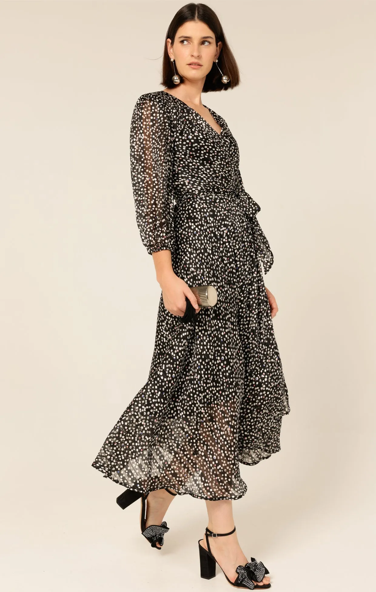 Sacha Drake Moonlit Maze Wrap Dress in Black White Spot