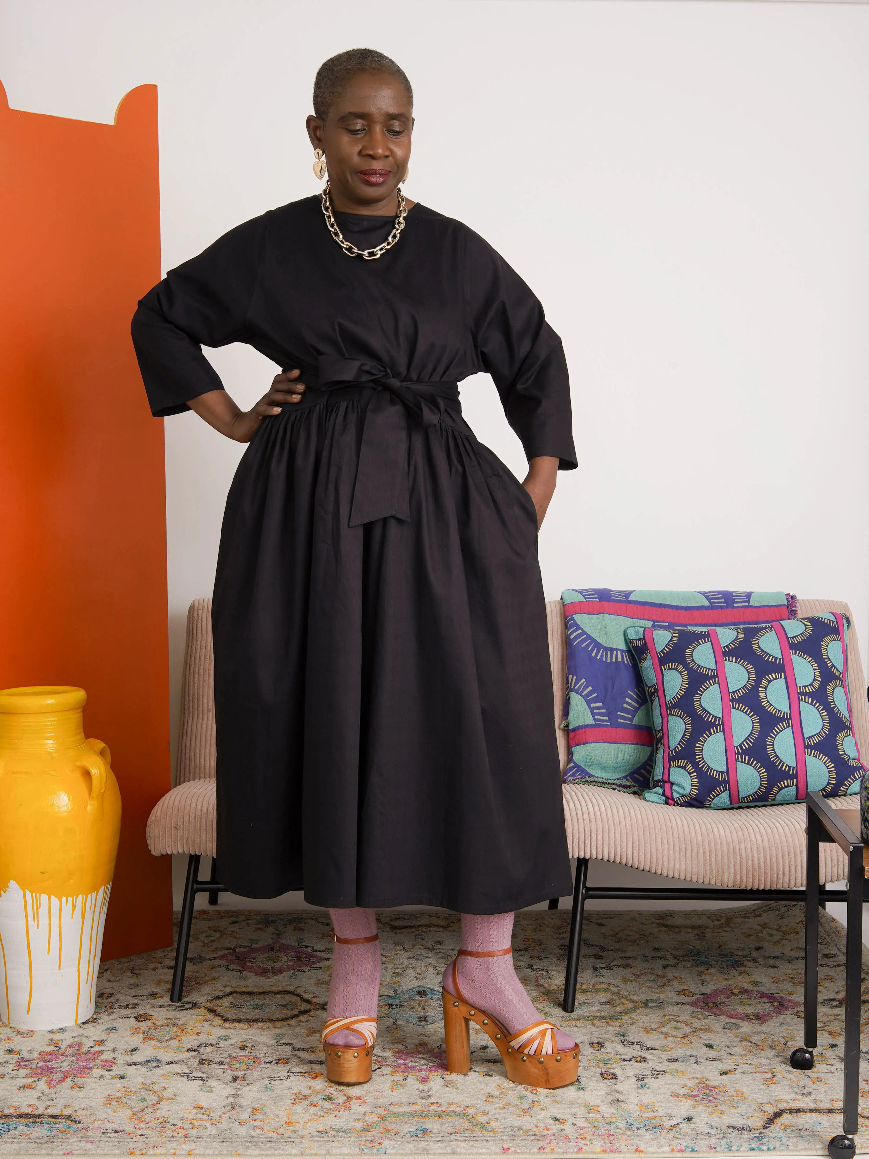 Sade Black Textured Cotton Jacquard Free Dress