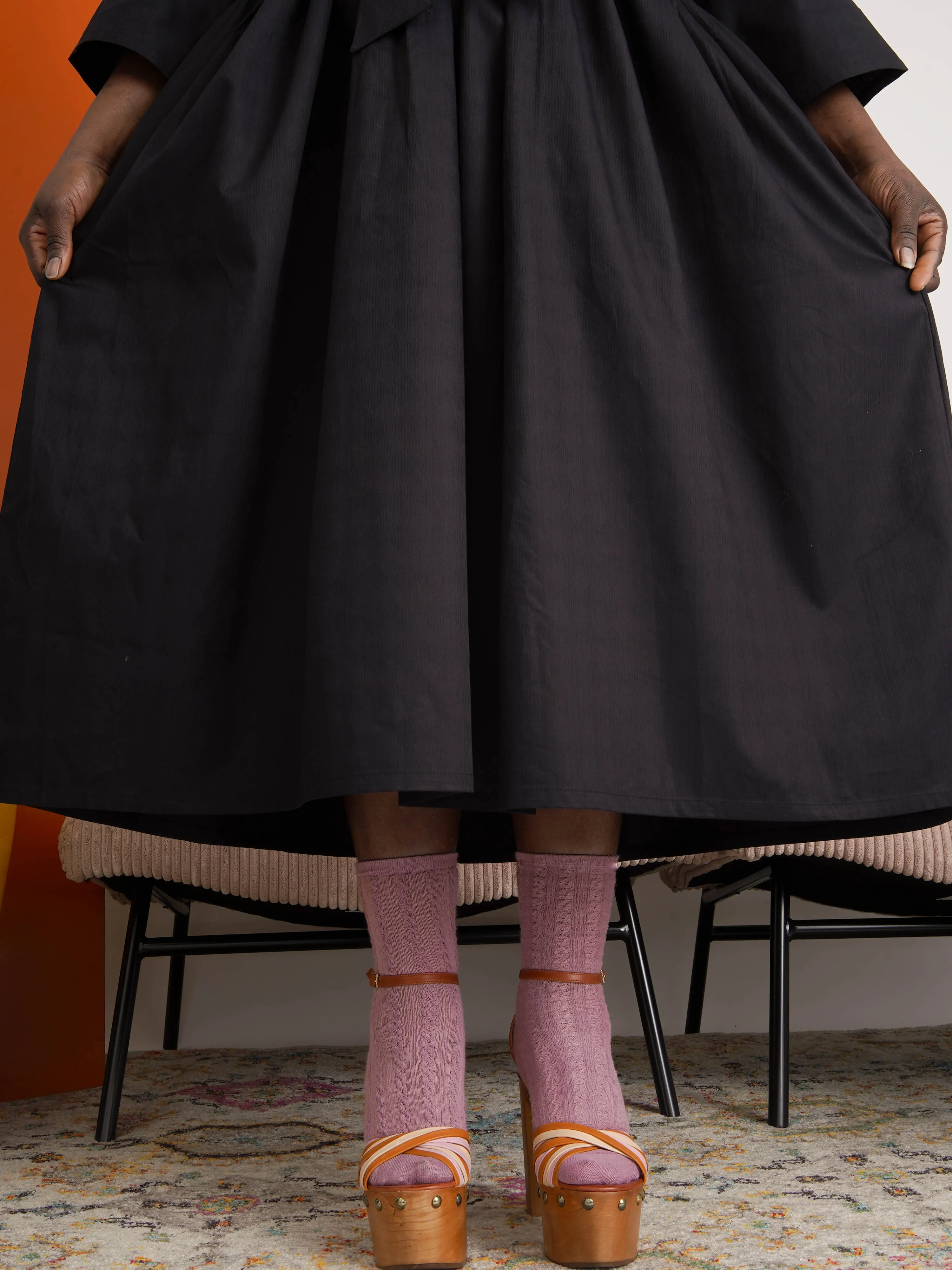 Sade Black Textured Cotton Jacquard Free Dress