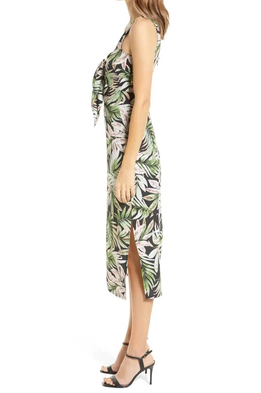 Sam Edelman V-Neck Tie Front Zipper Back Slit Side Multi Print Dress