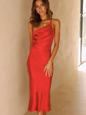 Satin One Shoulder Slip Dress with Cowl Back