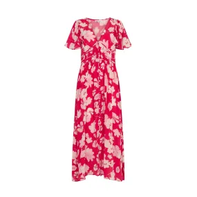 Savannah Flutter Sleeve Secret Garden Print Midi Dress In Red