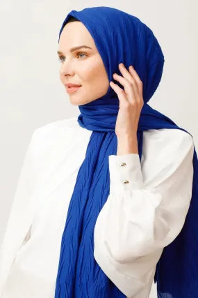 Sax Blue Pleated Bamboo Hijab