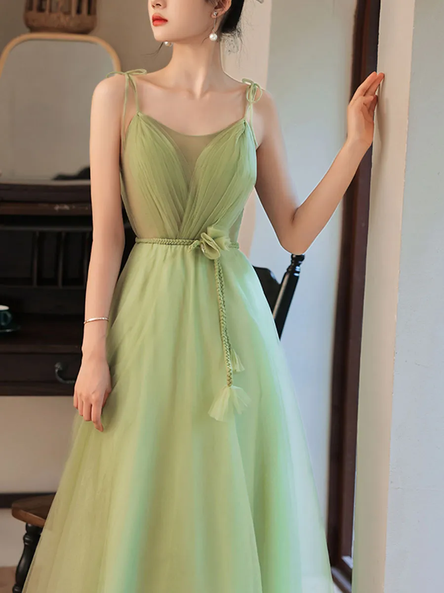 Simple Green Tulle Long Prom Dress, Green Bridesmaid Dresses