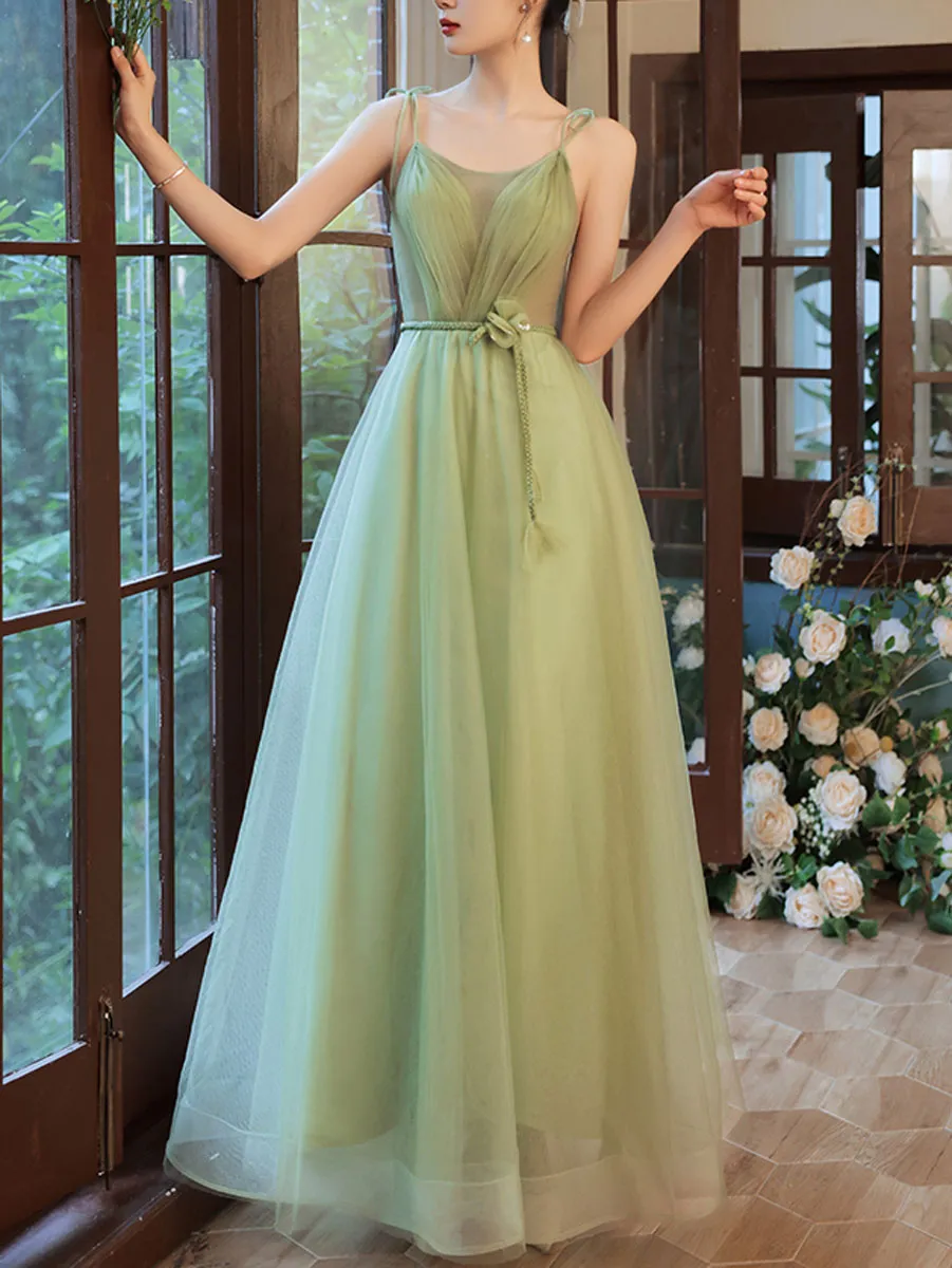 Simple Green Tulle Long Prom Dress, Green Bridesmaid Dresses