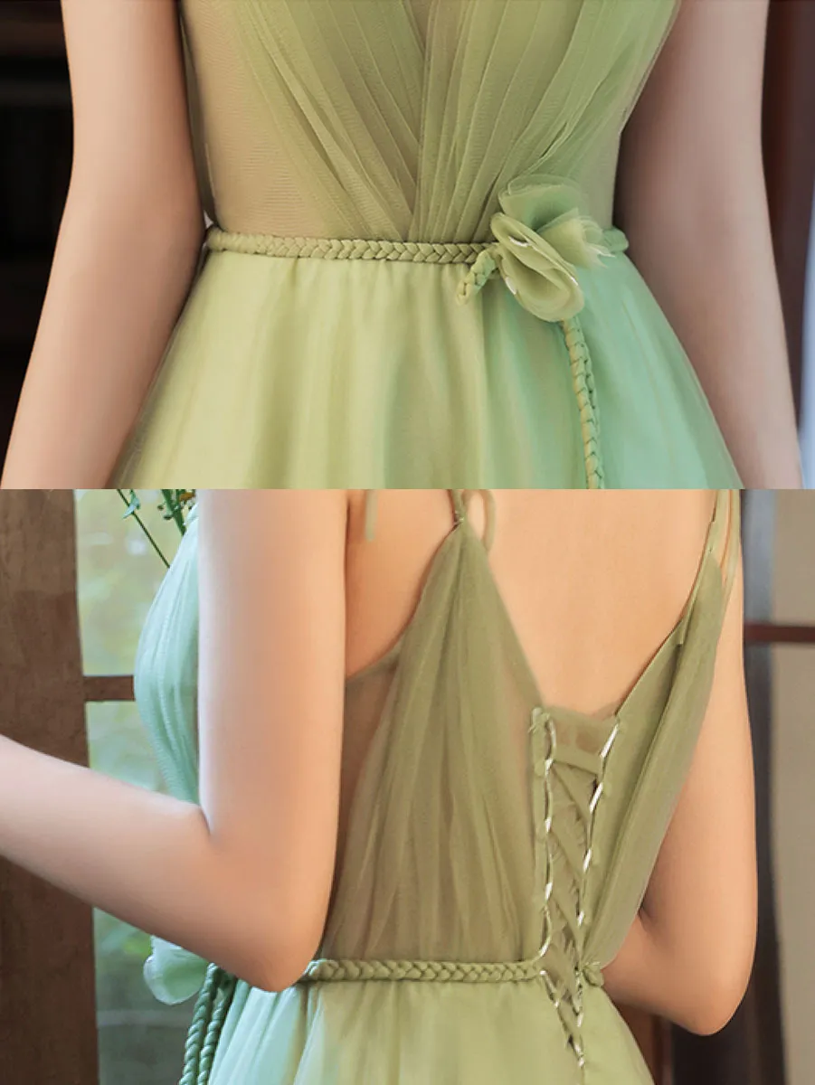 Simple Green Tulle Long Prom Dress, Green Bridesmaid Dresses