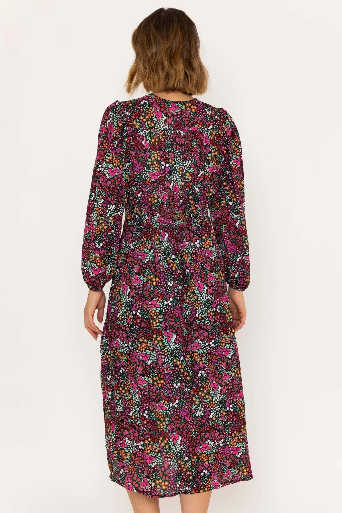 Siobhan Long Sleeve Black Print Midi Dress