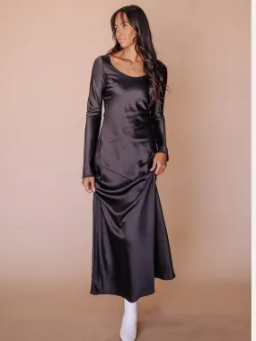 Siri Satin Long Sleeve Midi Dress