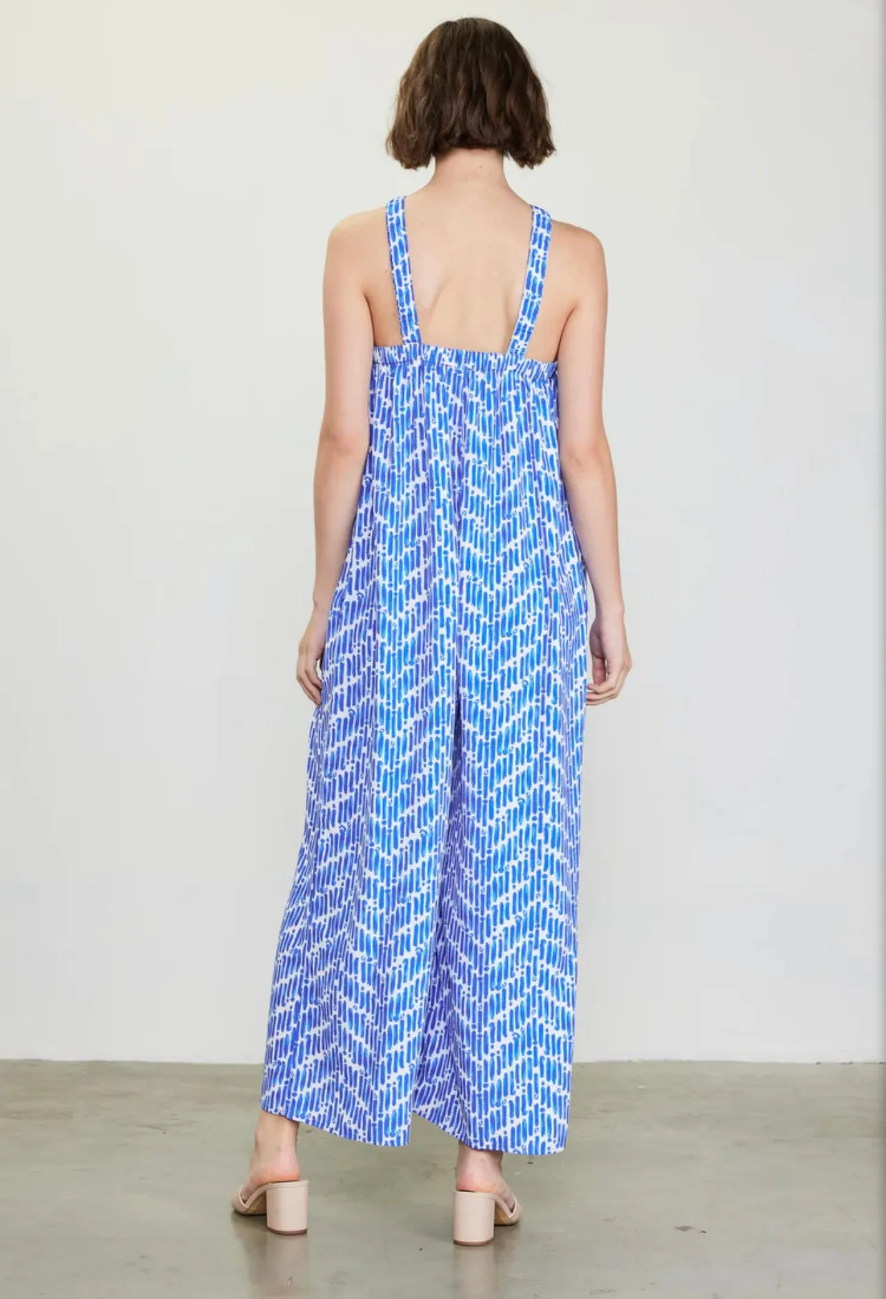 Skies Are Blue Printed Blue Halter Neck Jumpsuit
