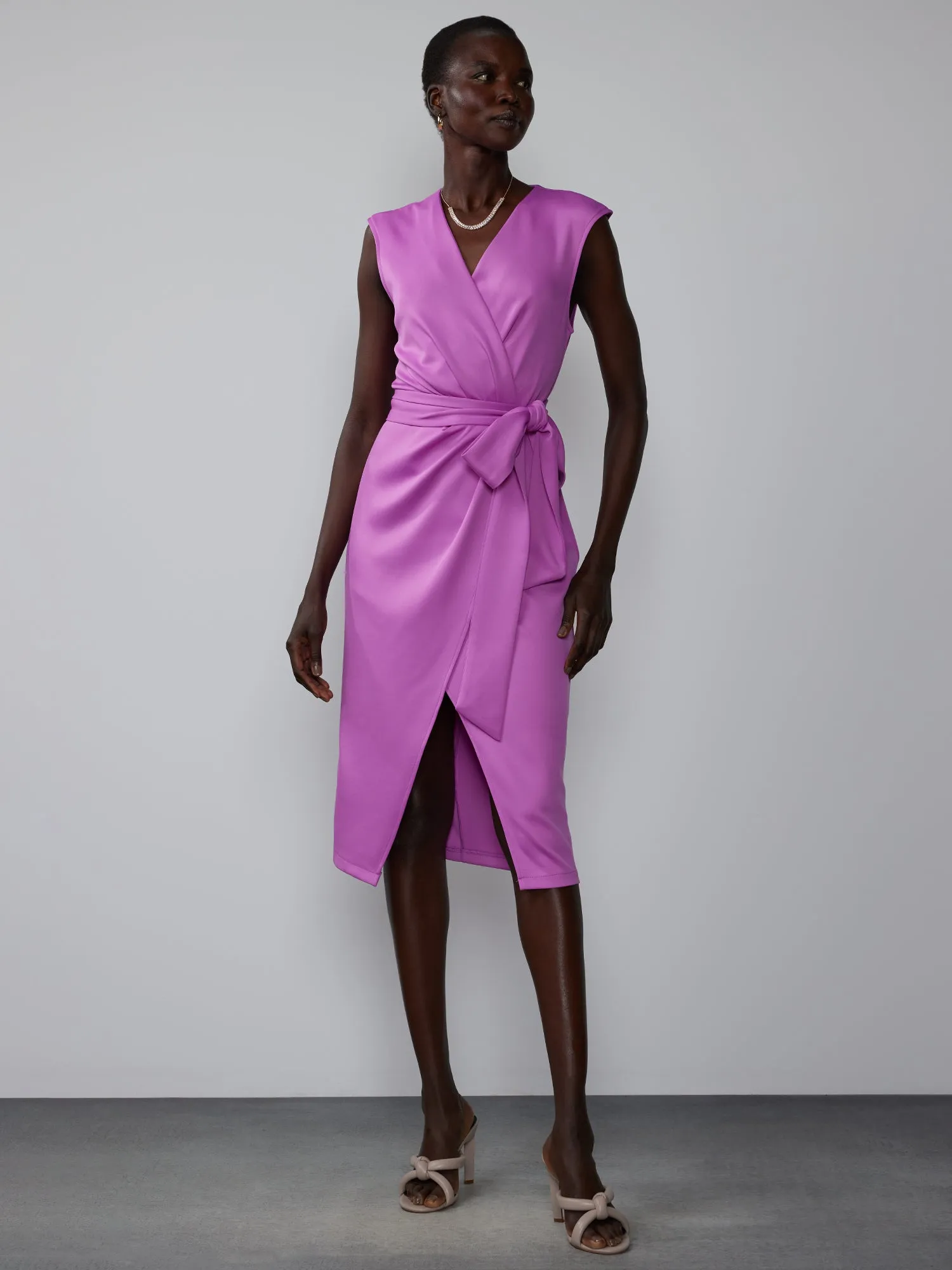 Sleeveless Scuba Wrap Sheath Dress