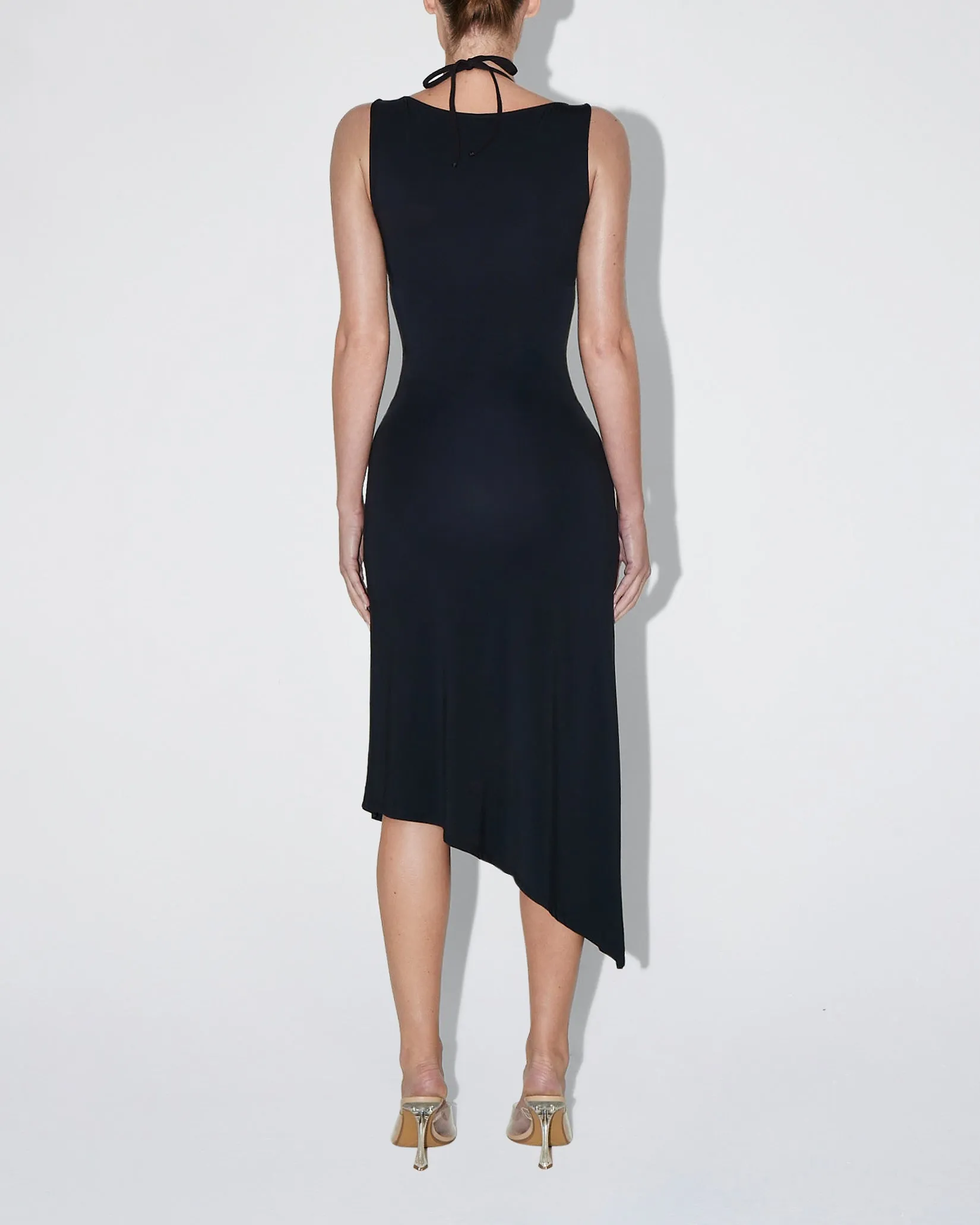 Soft Stretch Asymmetrical Midi Dress | Black