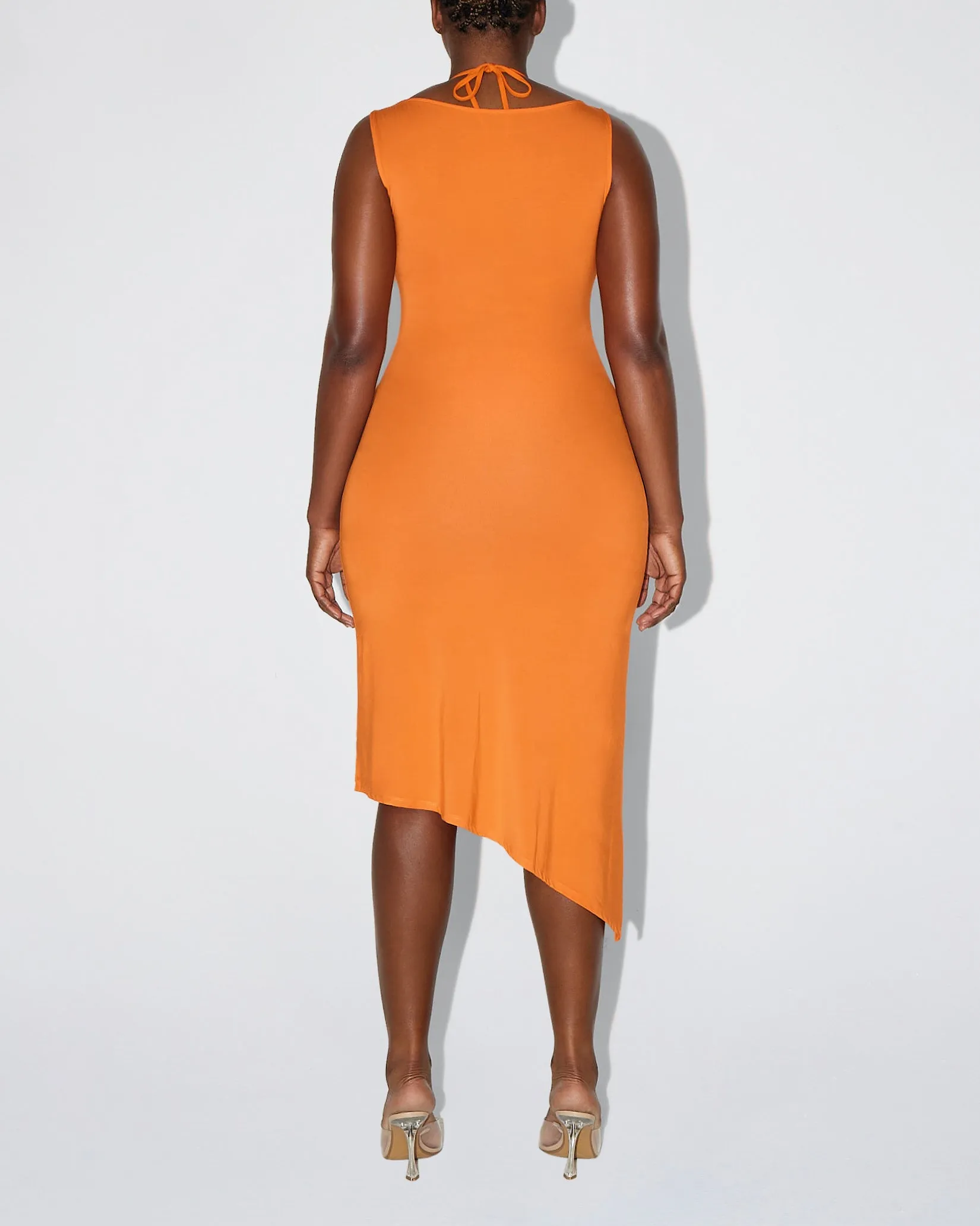 Soft Stretch Asymmetrical Midi Dress | Sunset