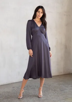 Special Occasion Silky Long Sleeve Midi Dress