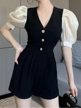 Stylish Black Bubble Sleeve Romper - Ships in 24 Hrs