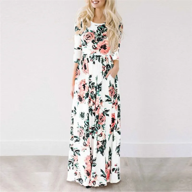Summer Long Dress Floral Print Boho Beach Dress