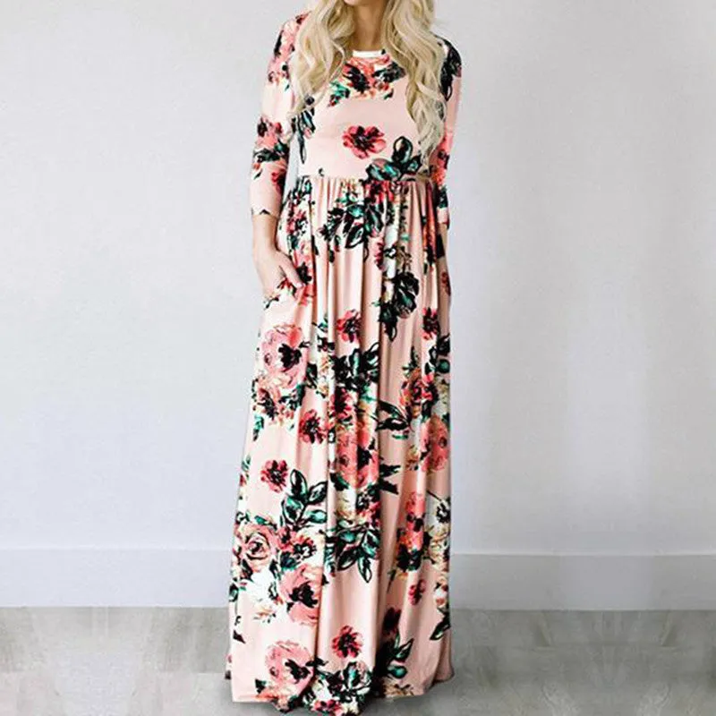 Summer Long Dress Floral Print Boho Beach Dress