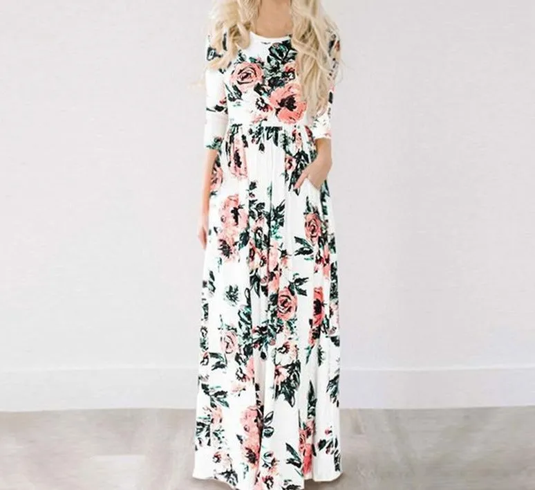 Summer Long Dress Floral Print Boho Beach Dress