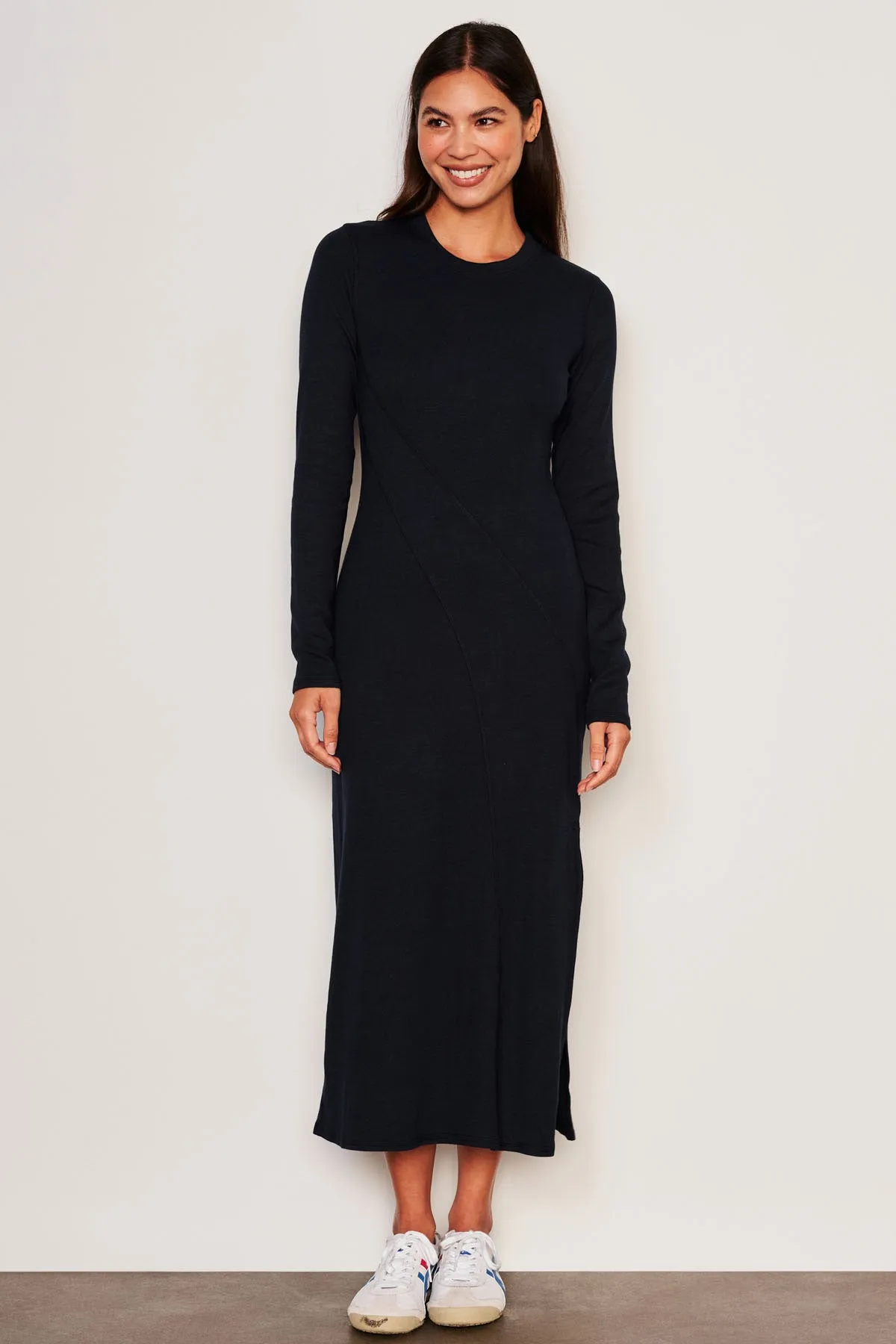 Sundry Midi Wave Dress in Deep Navy