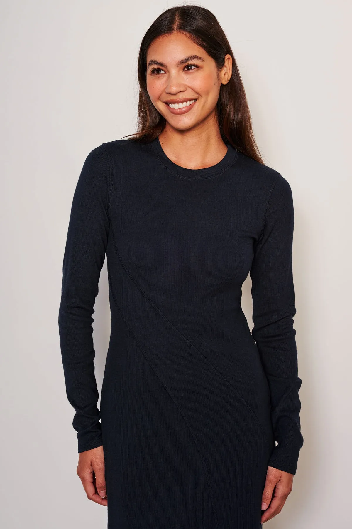 Sundry Midi Wave Dress in Deep Navy