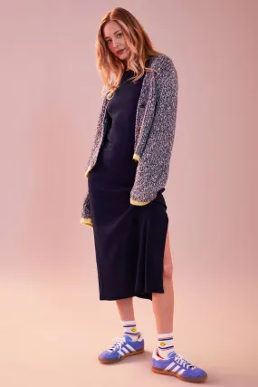 Sundry Midi Wave Dress in Deep Navy