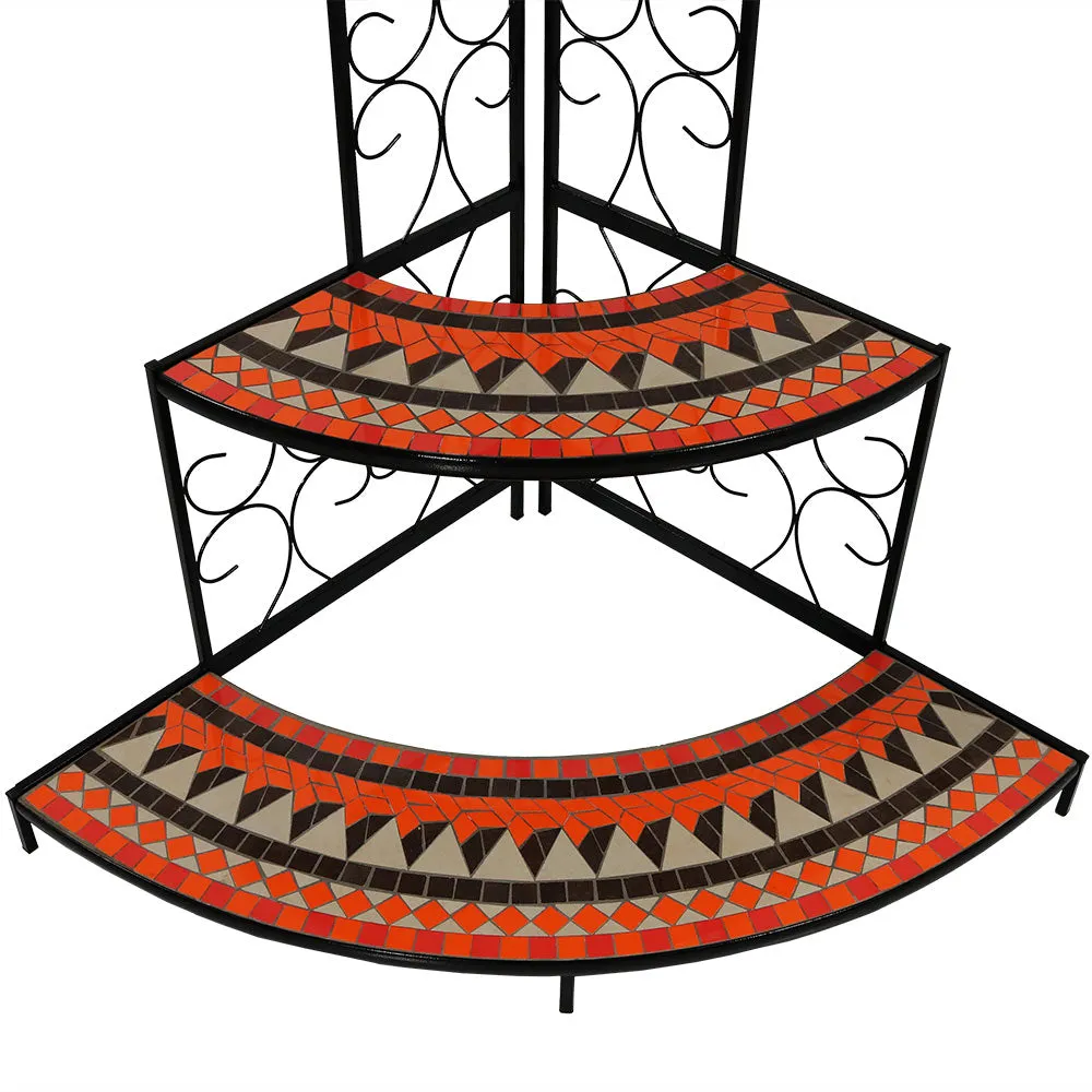 Sunnydaze 3-Tier Step-Style Mosaic Tiled Corner Display Shelf for Plants
