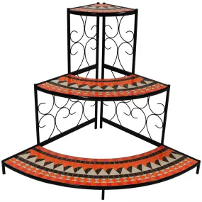 Sunnydaze 3-Tier Step-Style Mosaic Tiled Corner Display Shelf for Plants