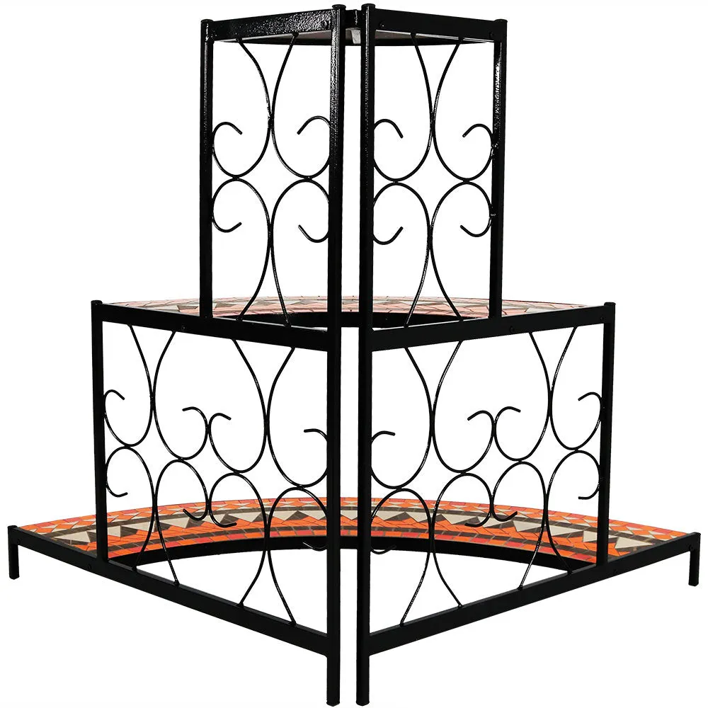 Sunnydaze 3-Tier Step-Style Mosaic Tiled Corner Display Shelf for Plants