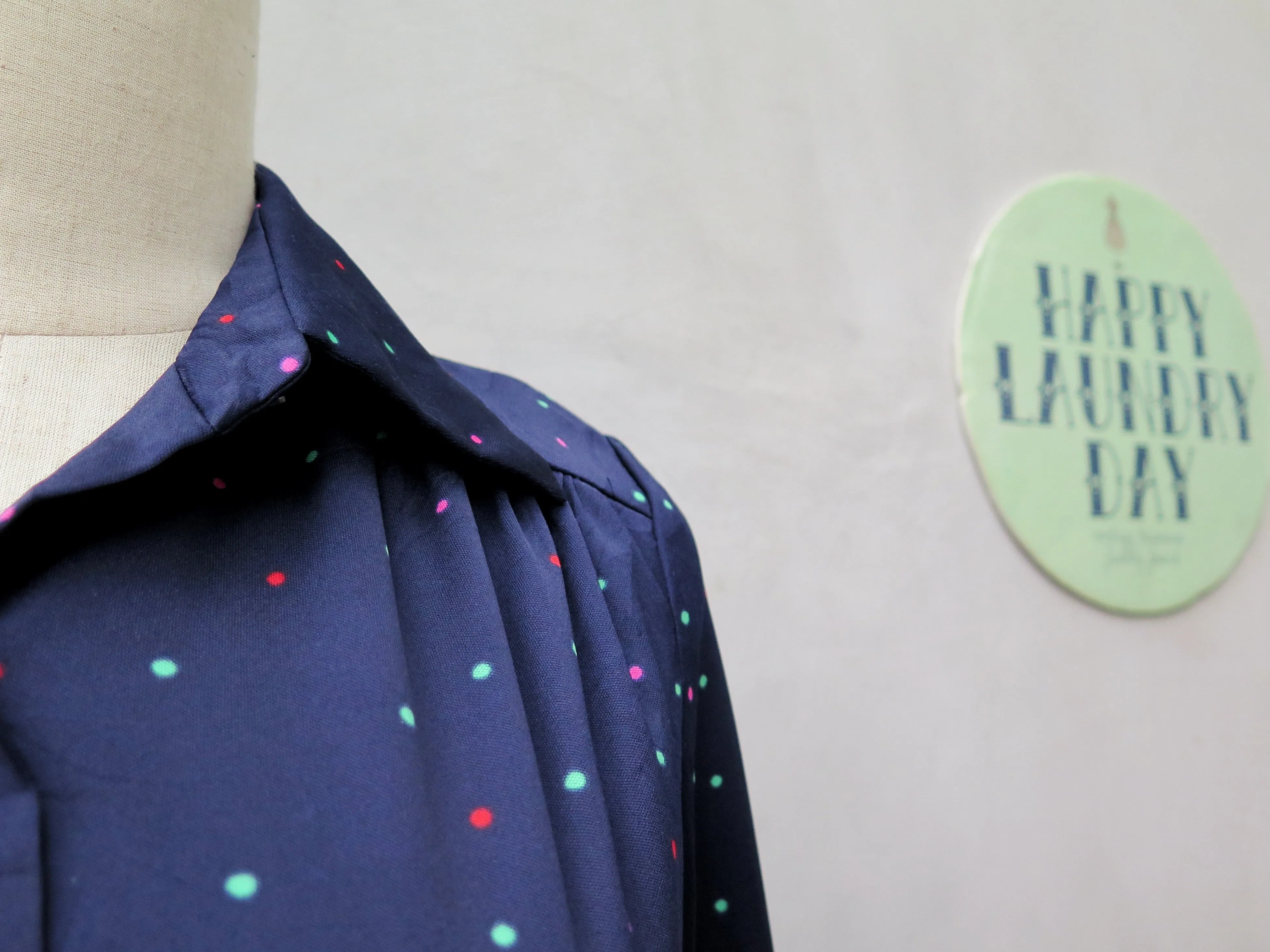 Supernova | Vintage 1960s 1970s multicolour polka  dots cosmic art long sleeve dress